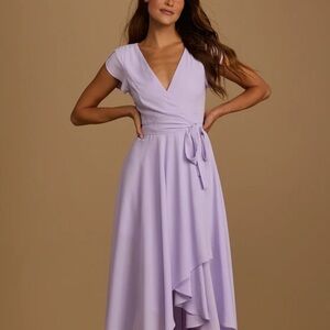 Lulu's Lilac High-Low Wrap Dress with Flutter Sleeves
